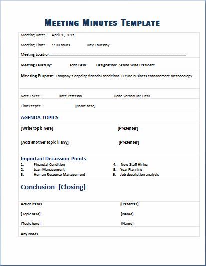 example of meeting minutes notes