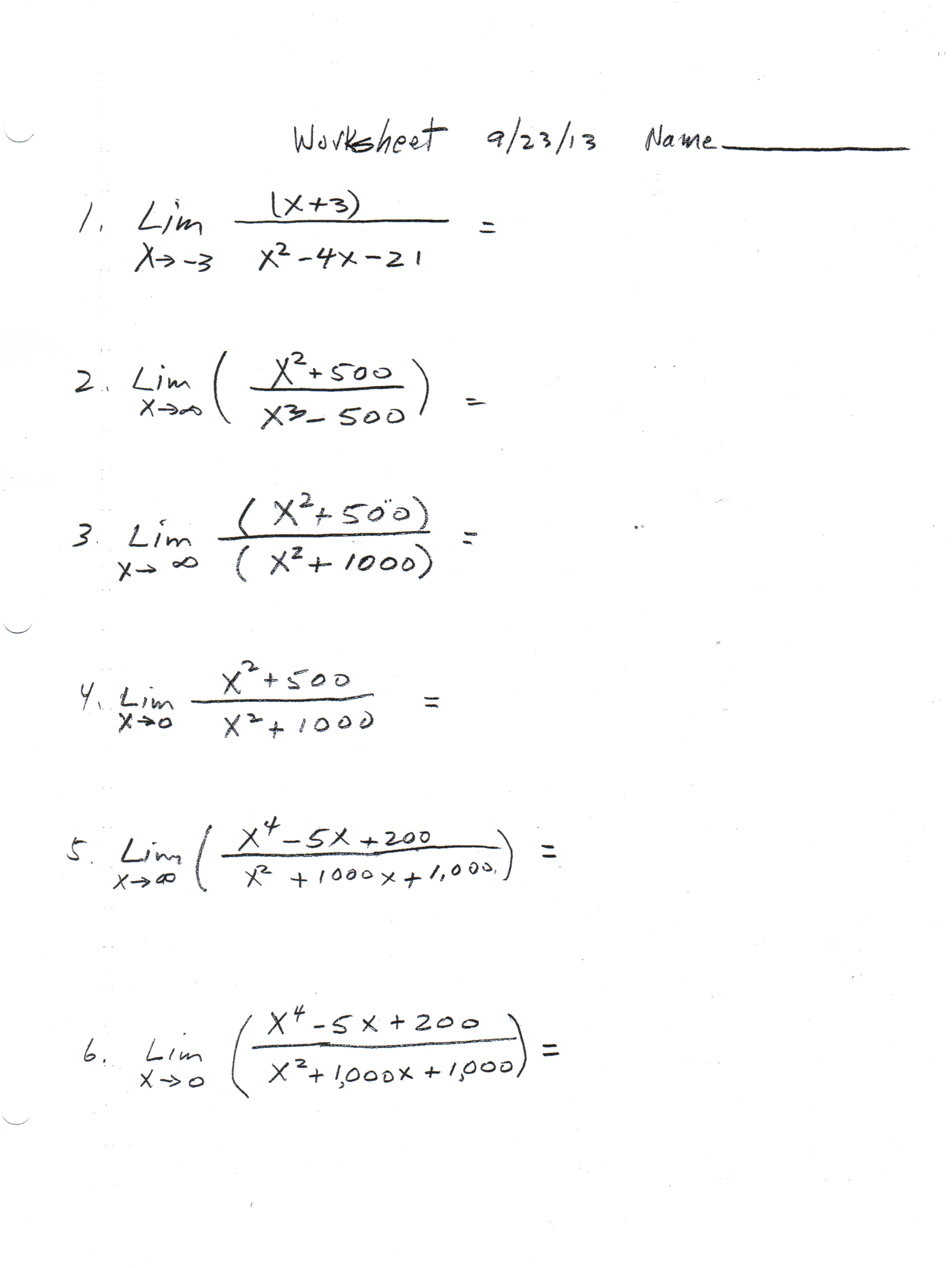 limits and assumptions for maths example
