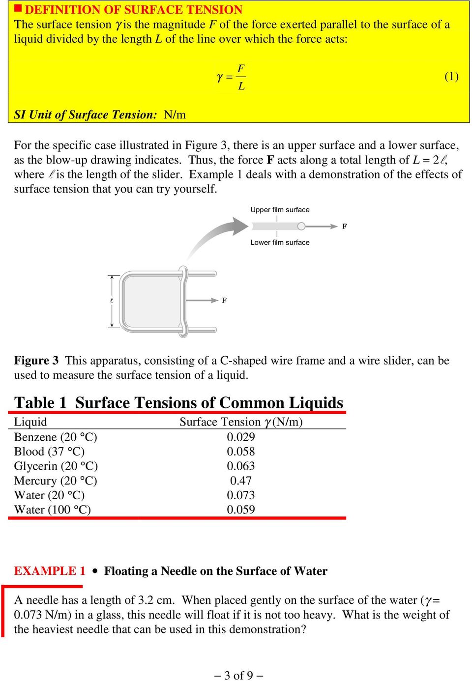 surface tension definition and example