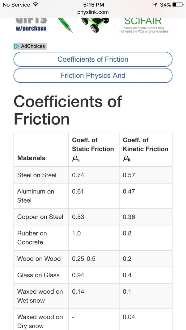 coefficient of kinetic friction example