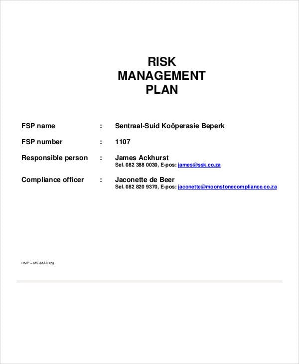 risk management plan example for drugstore