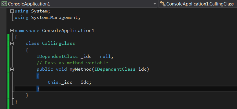 example of dependency injection in c#